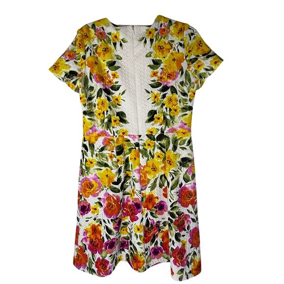 Maggy London Adeline Short Sleeve Ivory & Bright Floral Print Hot Dress Size 12P - Picture 5 of 10